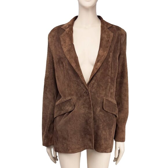 SIMONS Brown Suede Blazer Jacket Academia Preppy  Mocha Mousse L (run small) - Picture 1 of 13